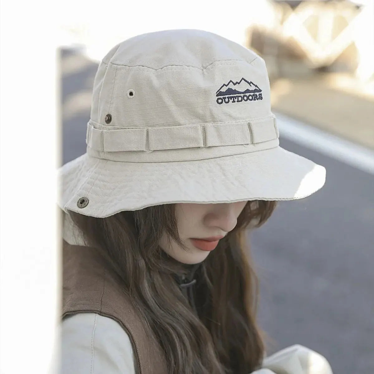 White Bucket Hat with String